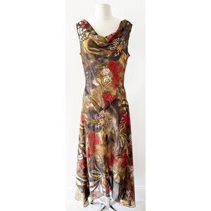 Vintage 90s Y2K Semi Sheer Cowl Neck Sleeveless Mixed Print Dress